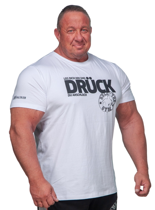 T-Shirt "Drück" weiß [Baumwolle]