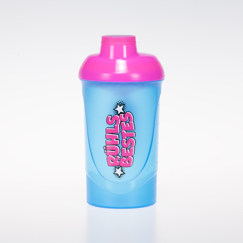 Shaker hellblau-pink mit Rühls Bestes Logo